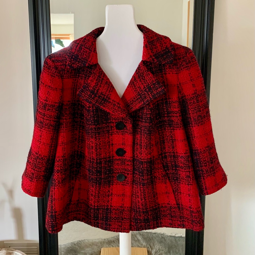 TALBOTS Red & Black Wool Blend Jacket